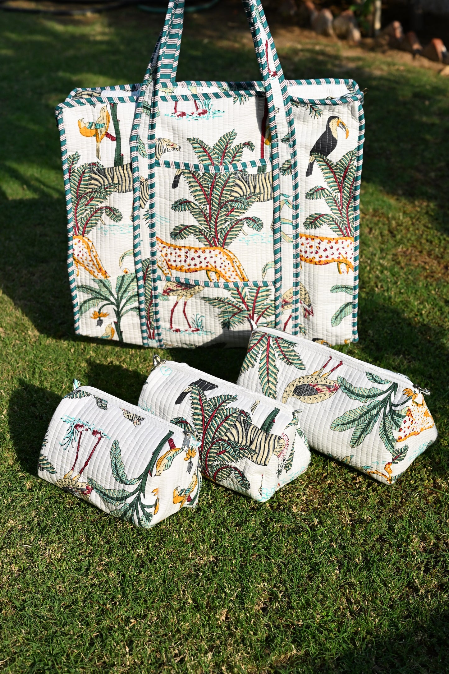 tote bag and 3 zip pouches