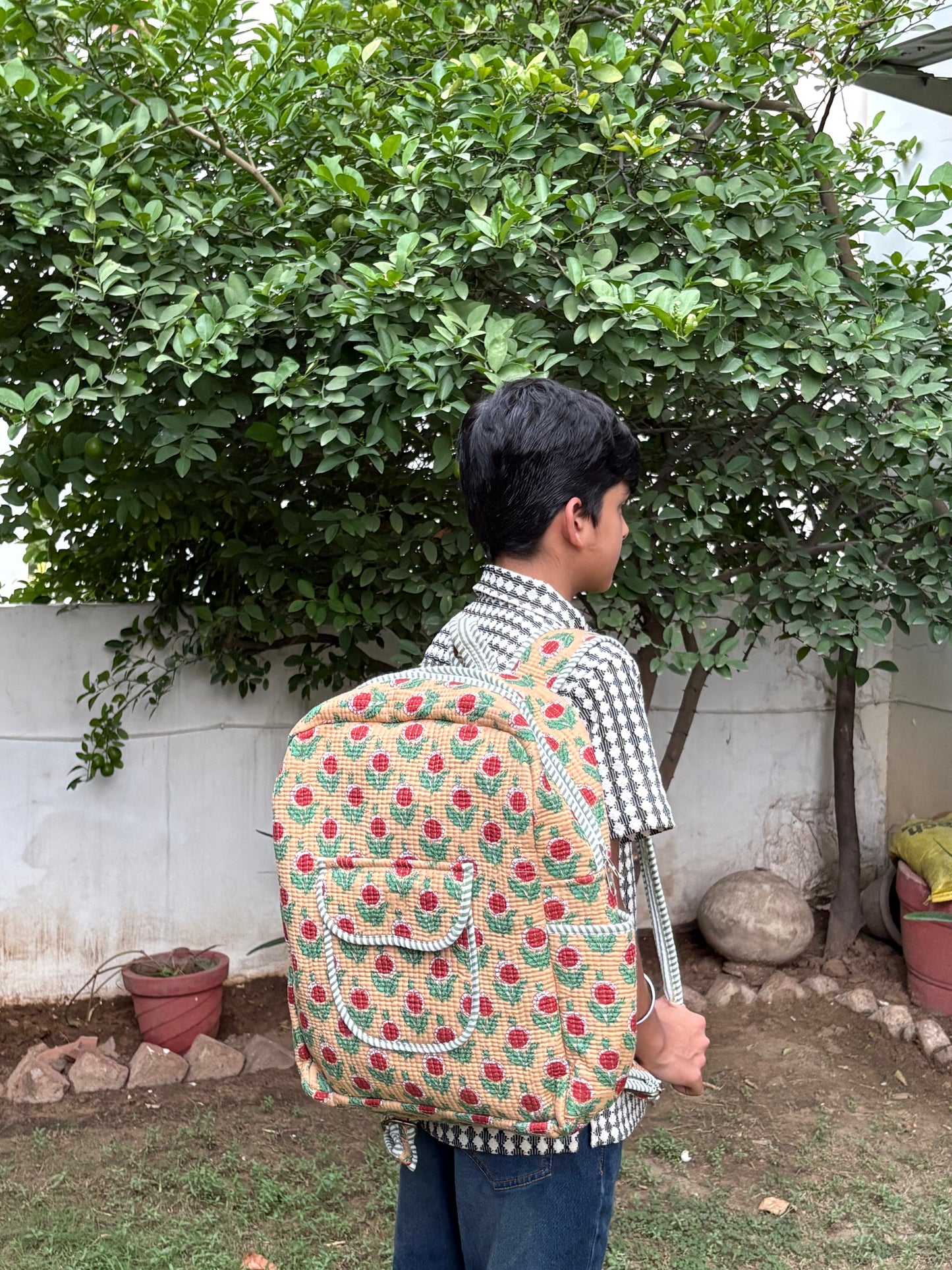 Handcrafted Printed Quilted Backpack