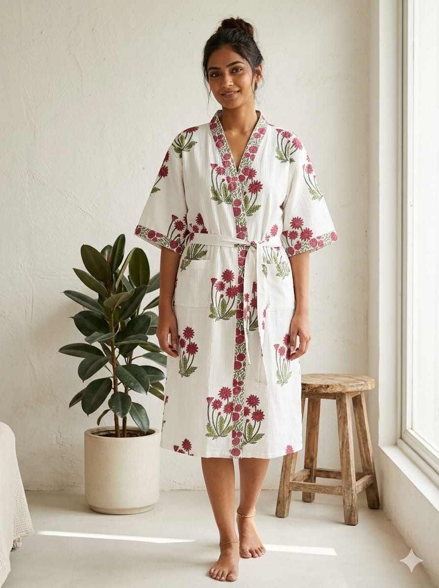 hand block print bathrobe