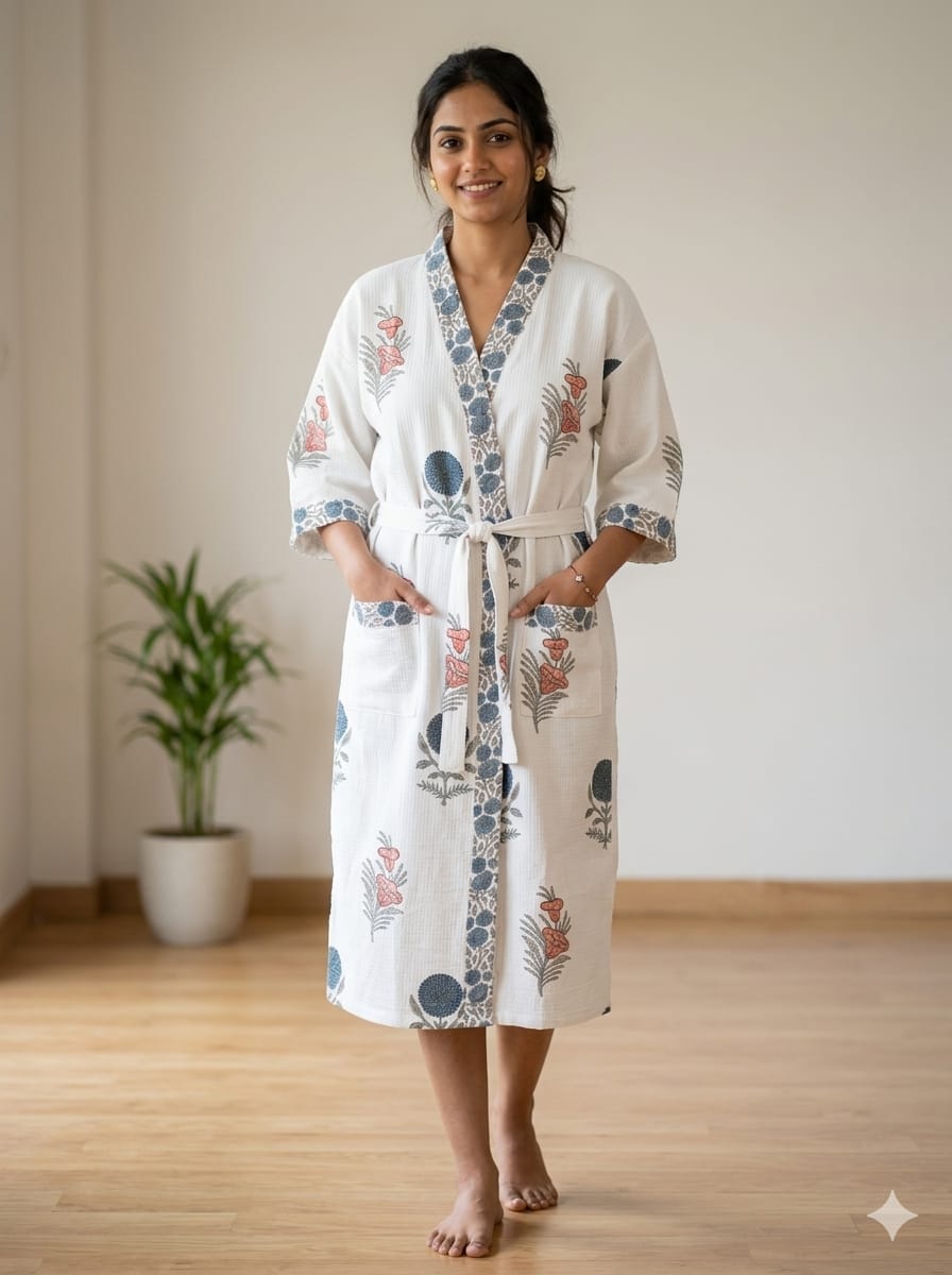 hand block print bathrobe