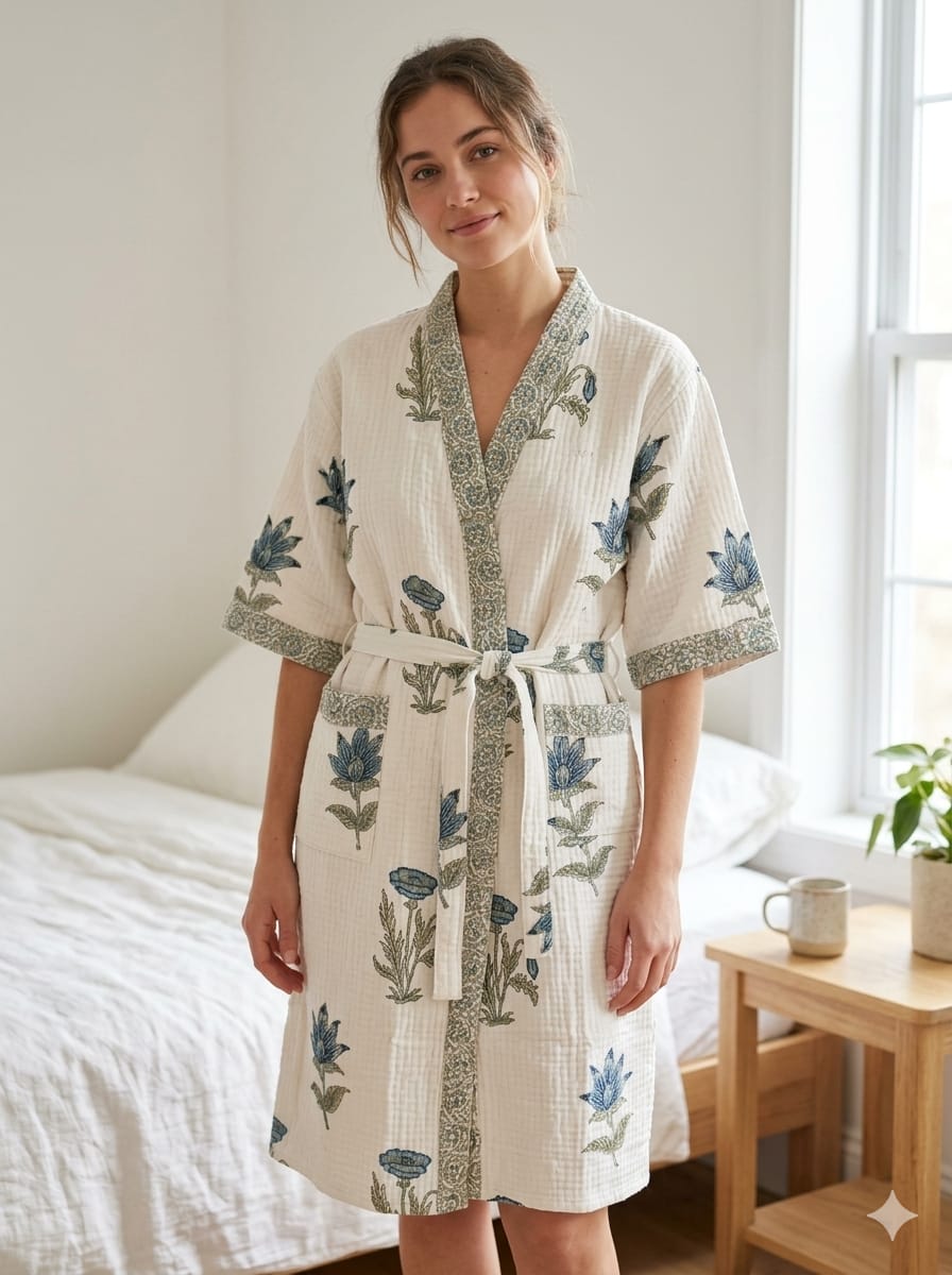 hand block print bathrobe