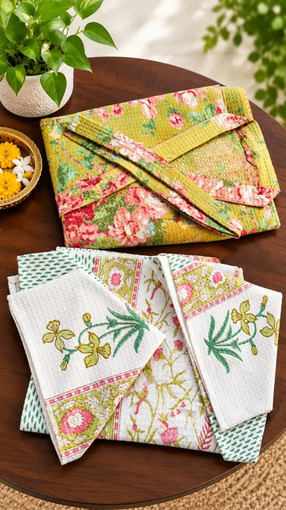 Pure Handblock Printed Bathrobe & Towel Set