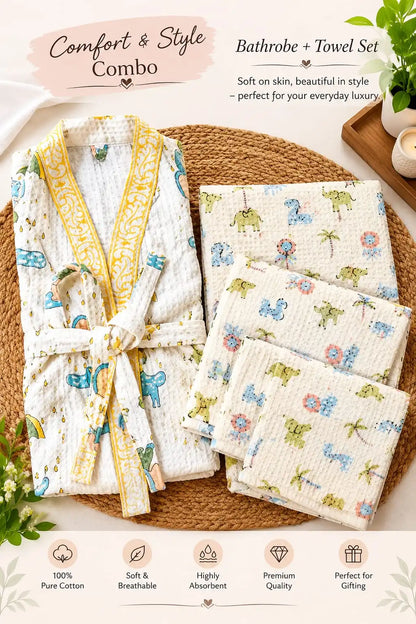 Kids’ Bathrobe with Pure Handloom Towel Set