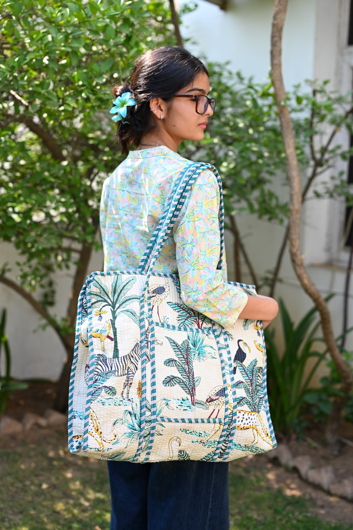 large printed tote