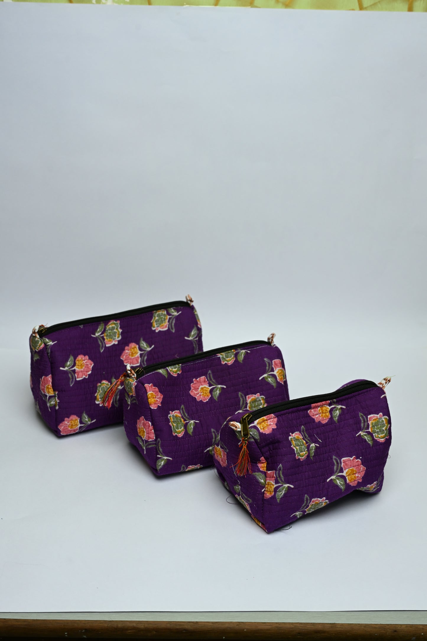 quilted multipurpose pouch (set of 3)