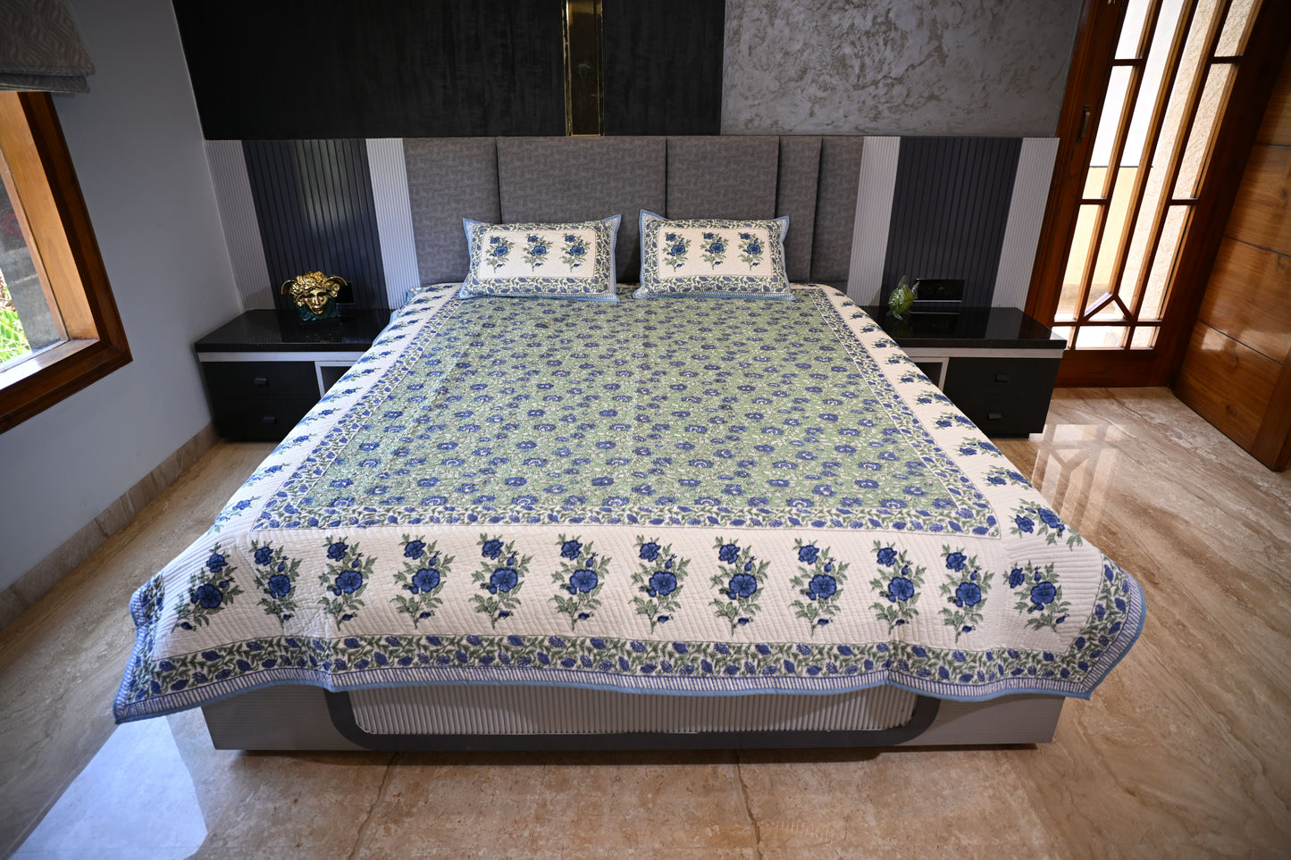 BLOCK BIRD HANDLOOK DOUBLE LARGE TNT JUTE BEDCOVER