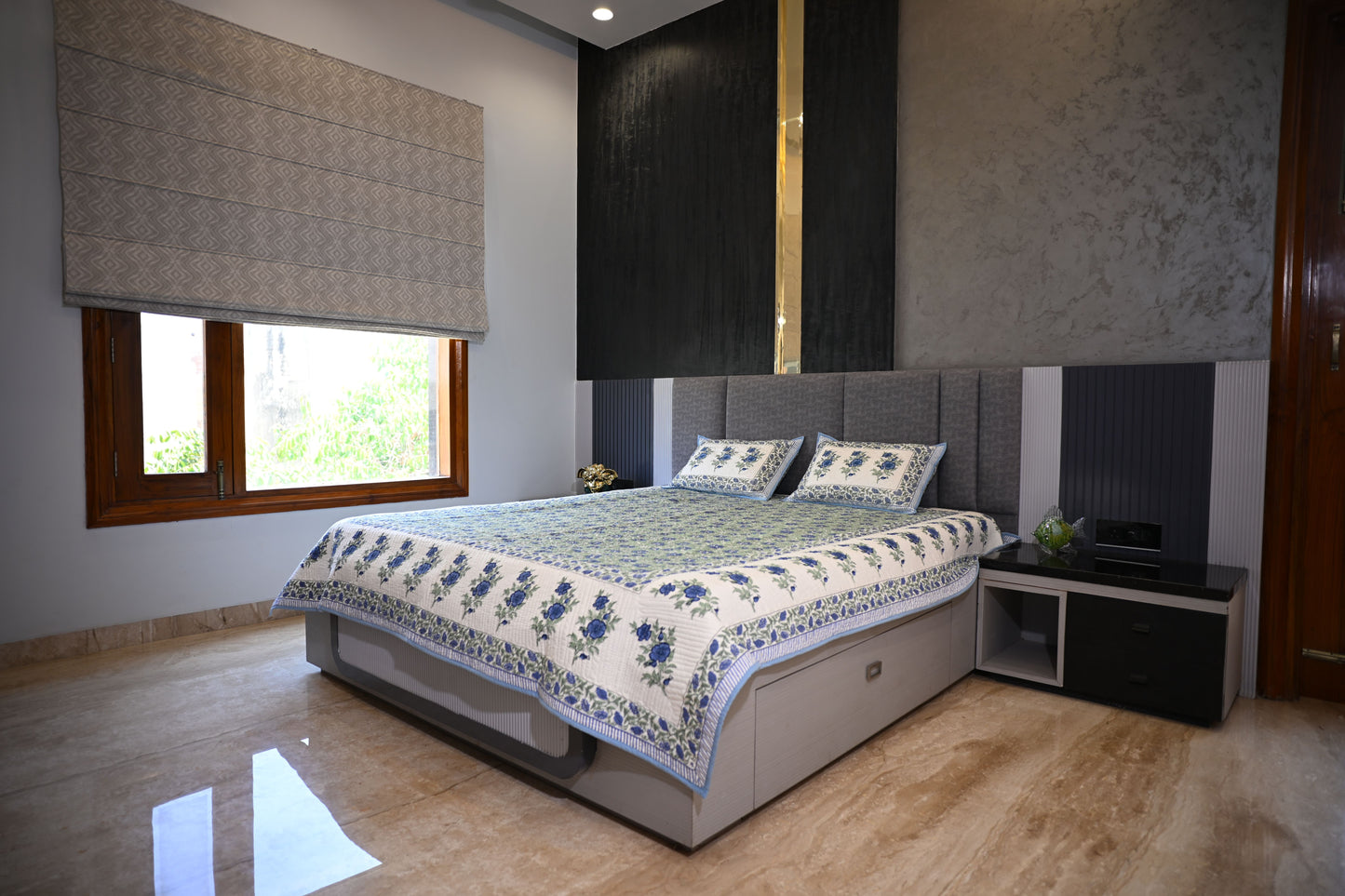 BLOCK BIRD HANDLOOK DOUBLE LARGE TNT JUTE BEDCOVER