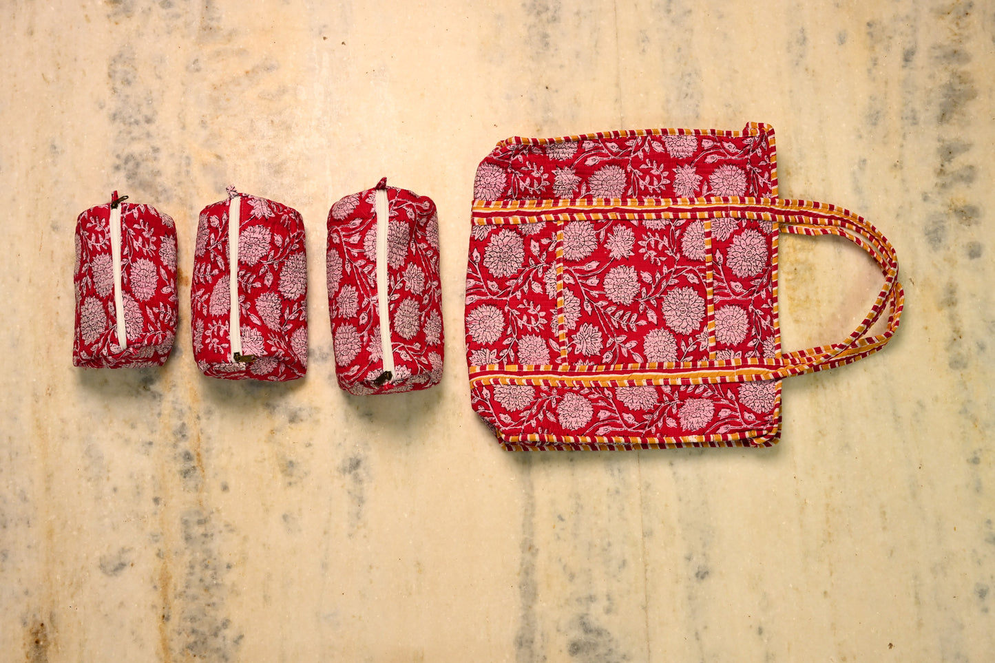 tote bag and 3 zip pouches