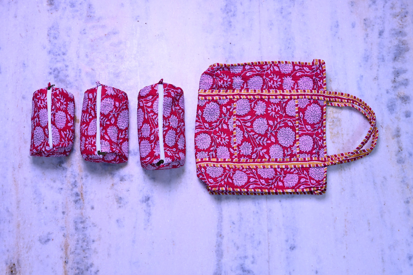 tote bag and 3 zip pouches
