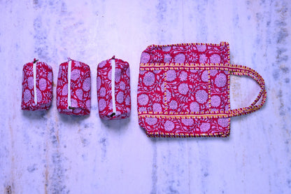 tote bag and 3 zip pouches