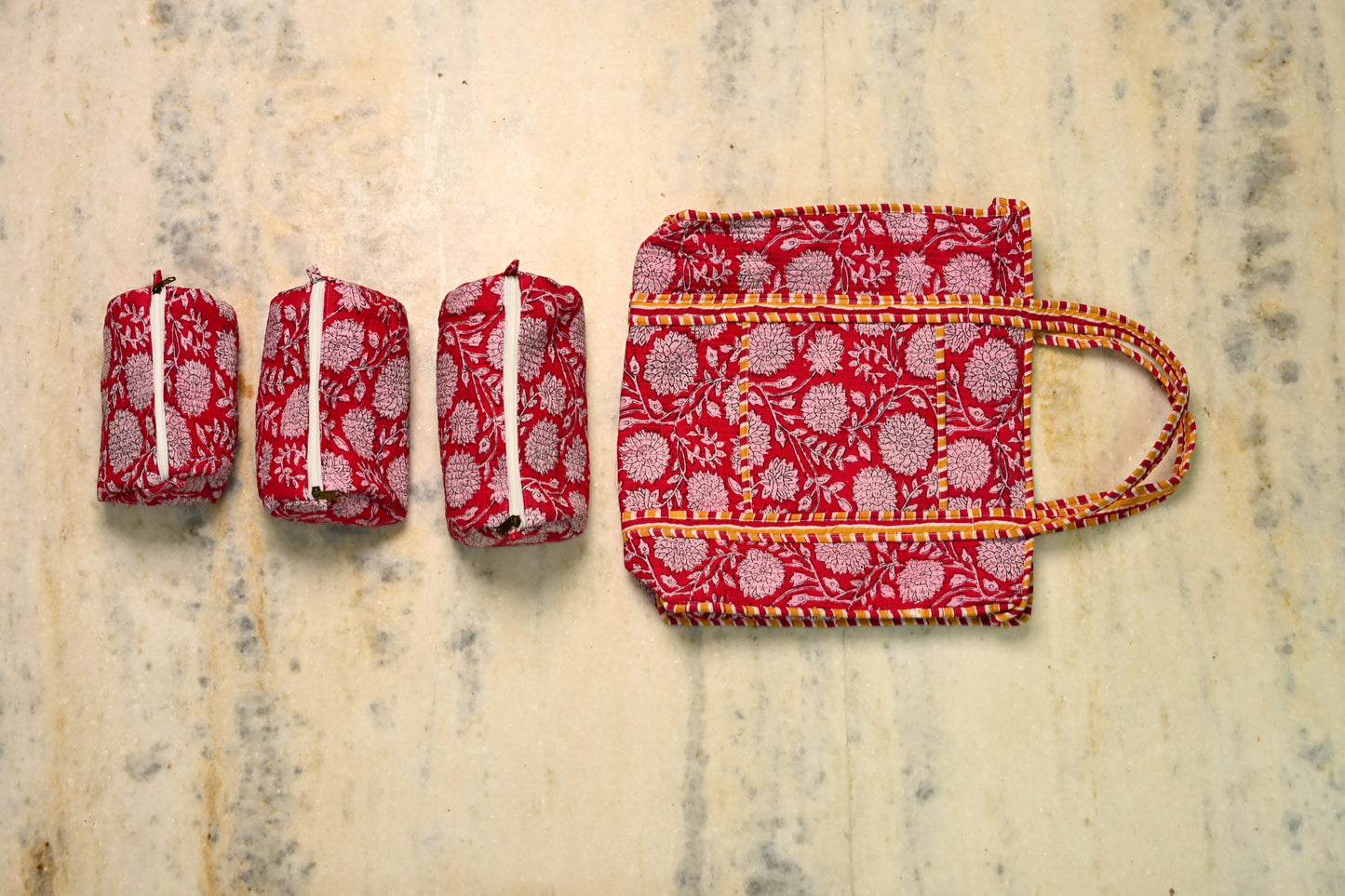 tote bag and 3 zip pouches