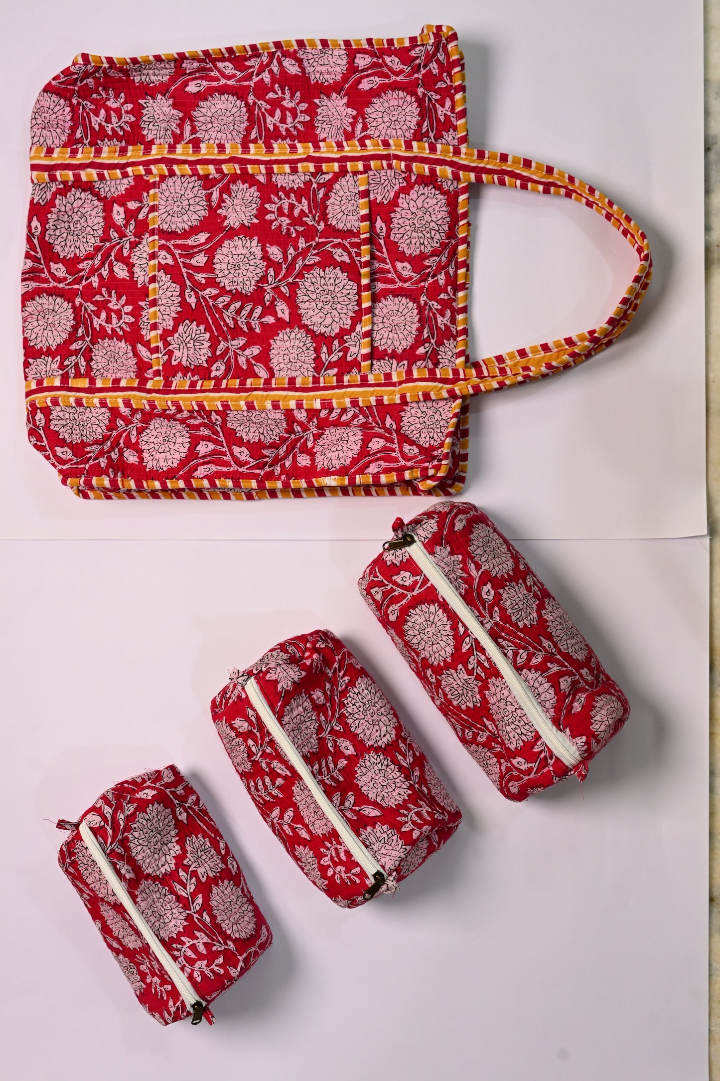 tote bag and 3 zip pouches