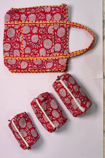 tote bag and 3 zip pouches