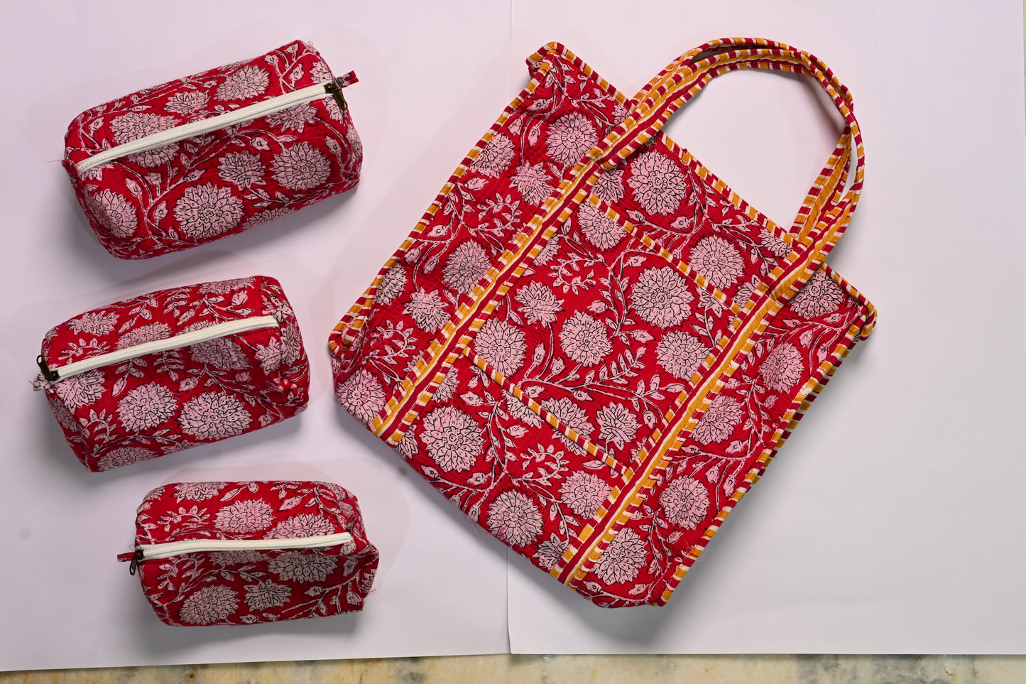 tote bag and 3 zip pouches