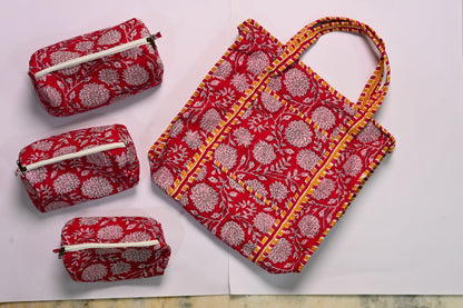 tote bag and 3 zip pouches