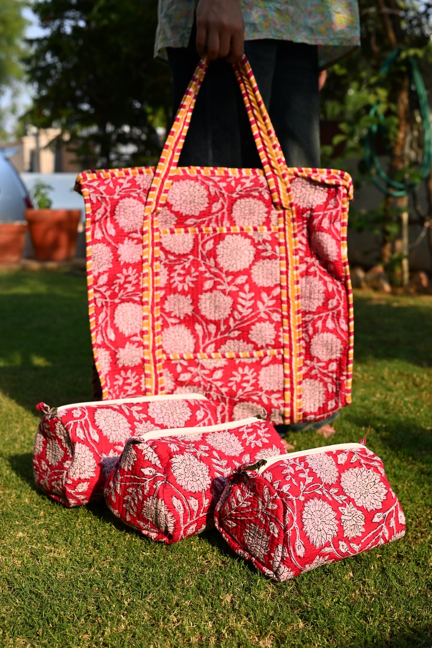 tote bag and 3 zip pouches