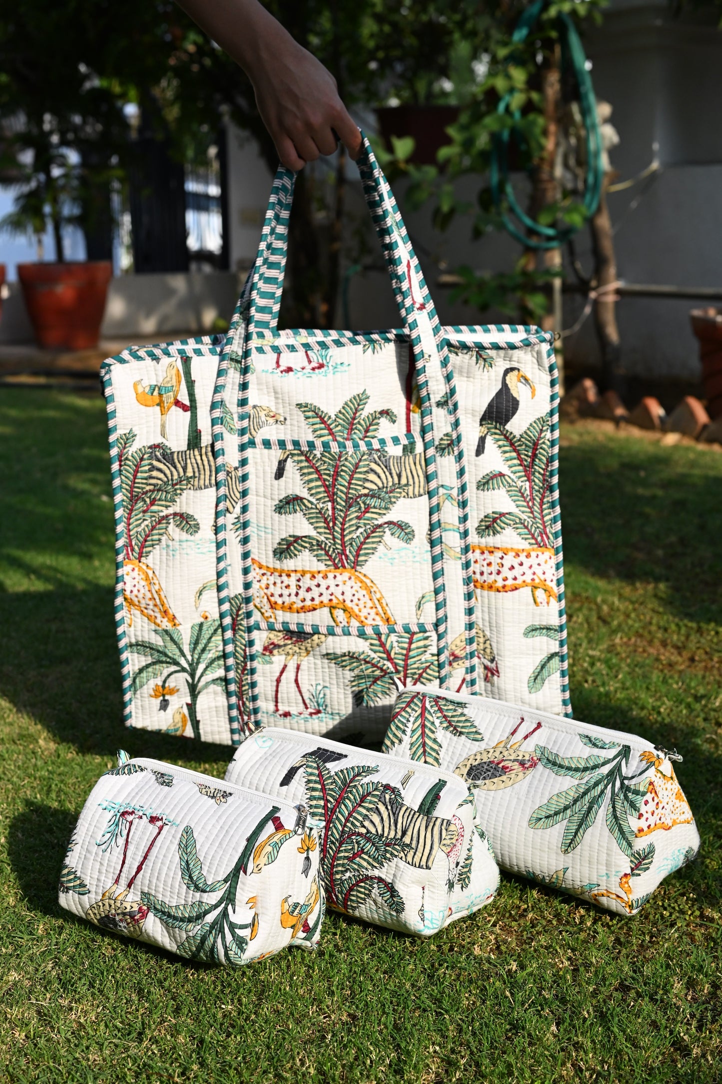 tote bag and 3 zip pouches