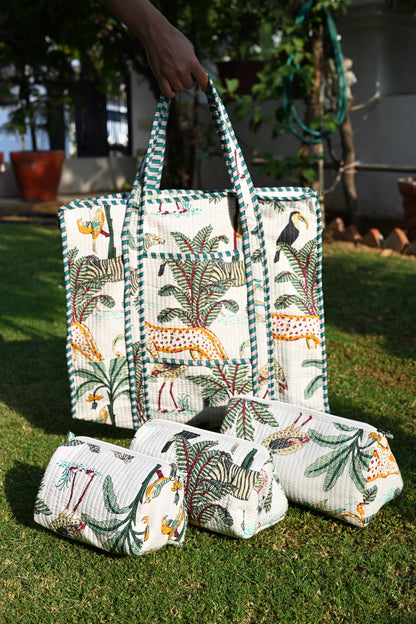 tote bag and 3 zip pouches