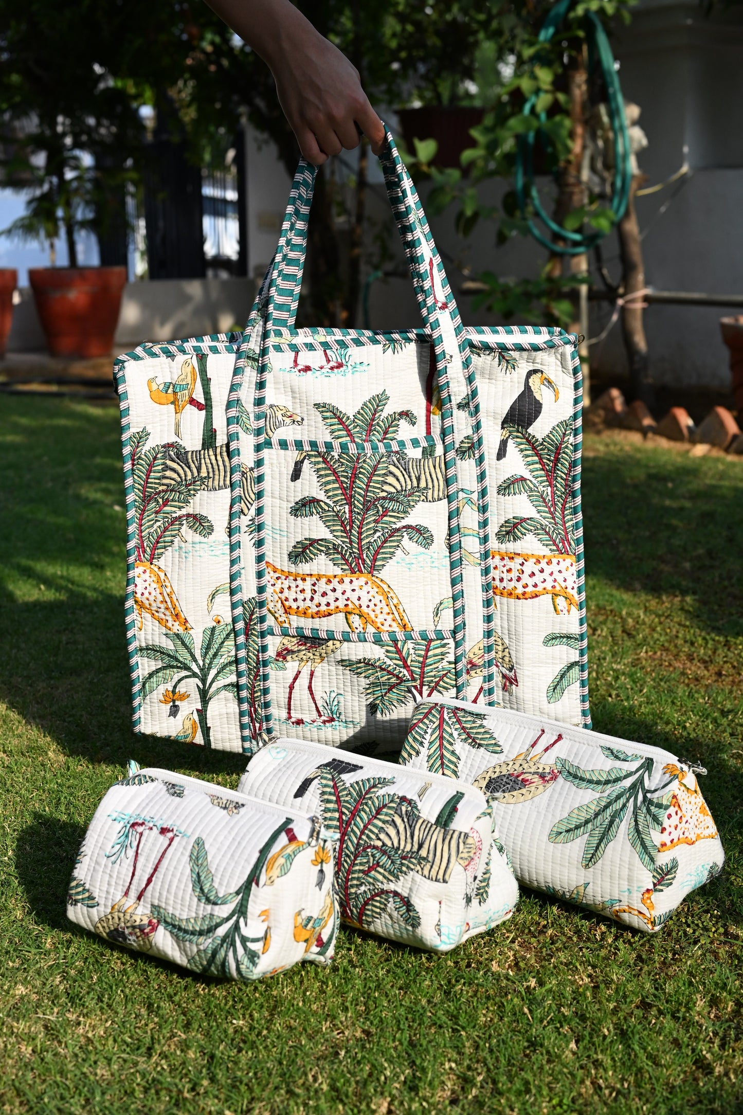 tote bag and 3 zip pouches