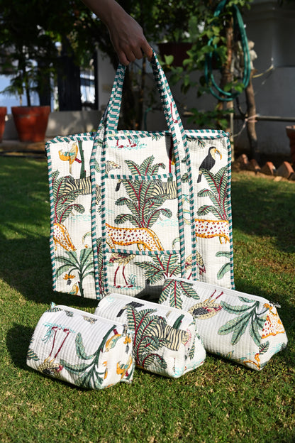 tote bag and 3 zip pouches