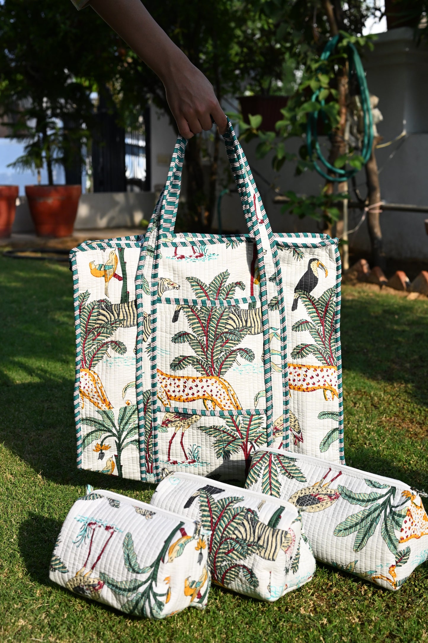 tote bag and 3 zip pouches