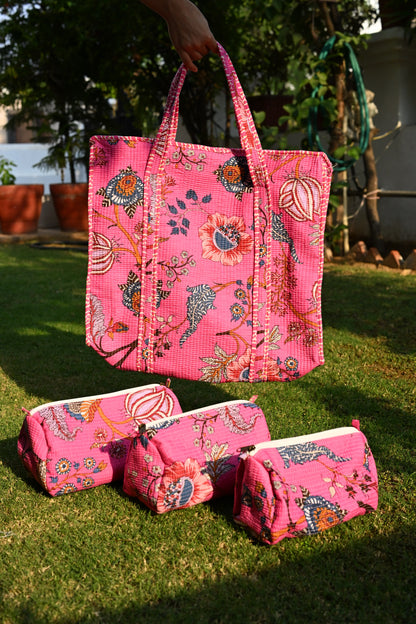 tote bag and 3 zip pouches