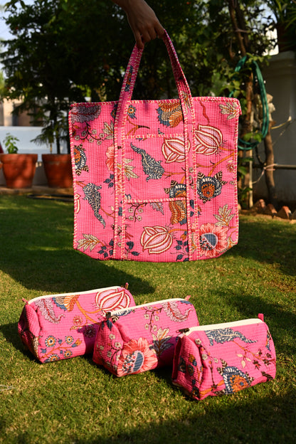 tote bag and 3 zip pouches