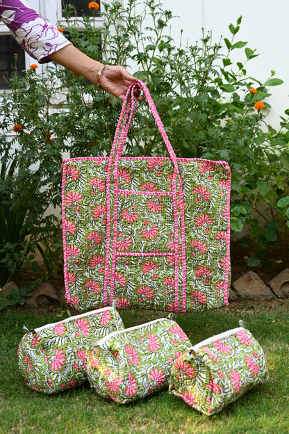 tote bag and 3 zip pouches