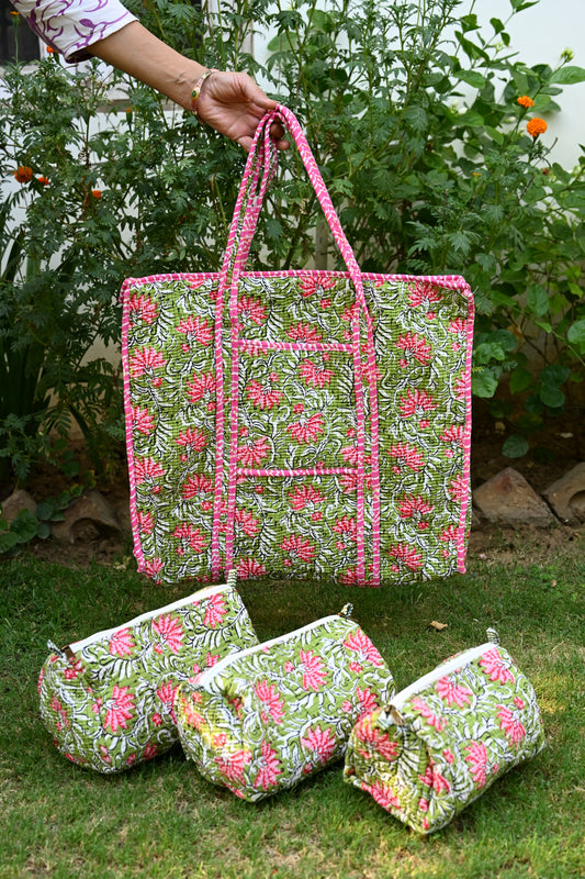 tote bag and 3 zip pouches