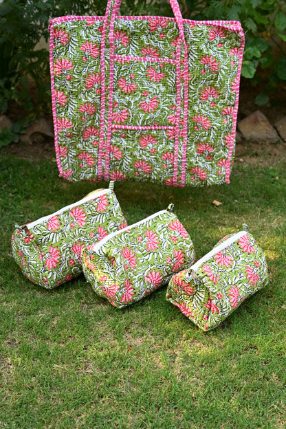 tote bag and 3 zip pouches