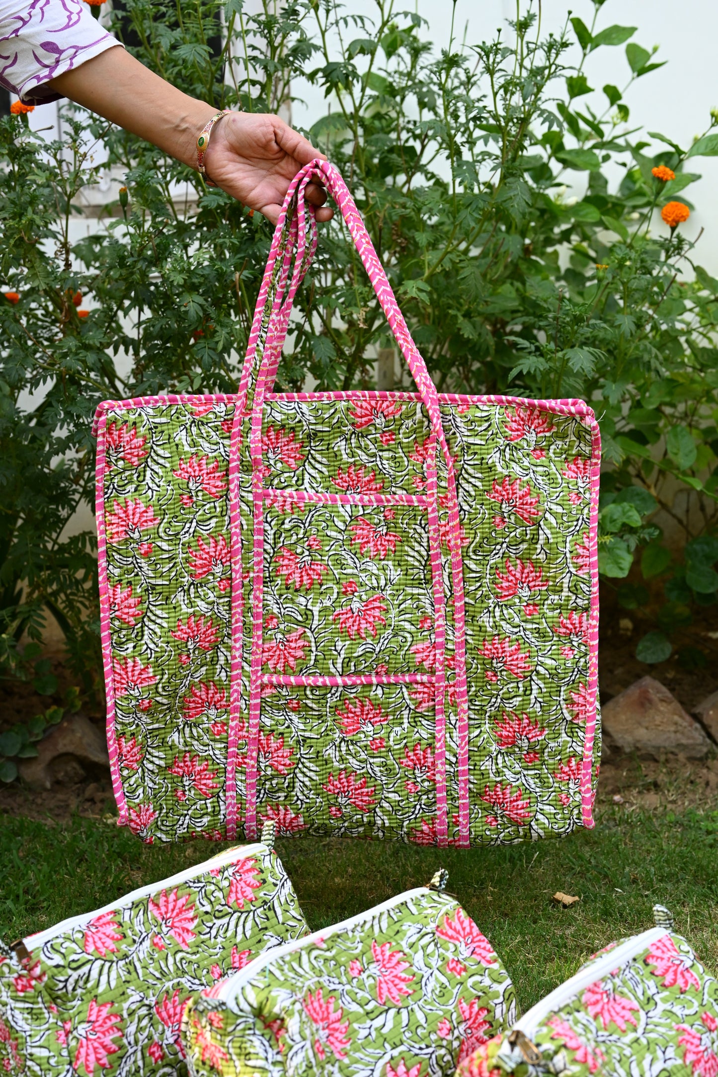 tote bag and 3 zip pouches