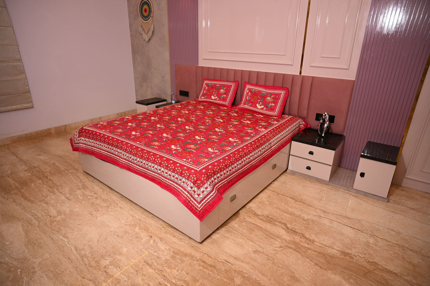 BLOCK BIRD HANDLOOK DOUBLE LARGE QUILTED BEDCOVERS (Reverseable)