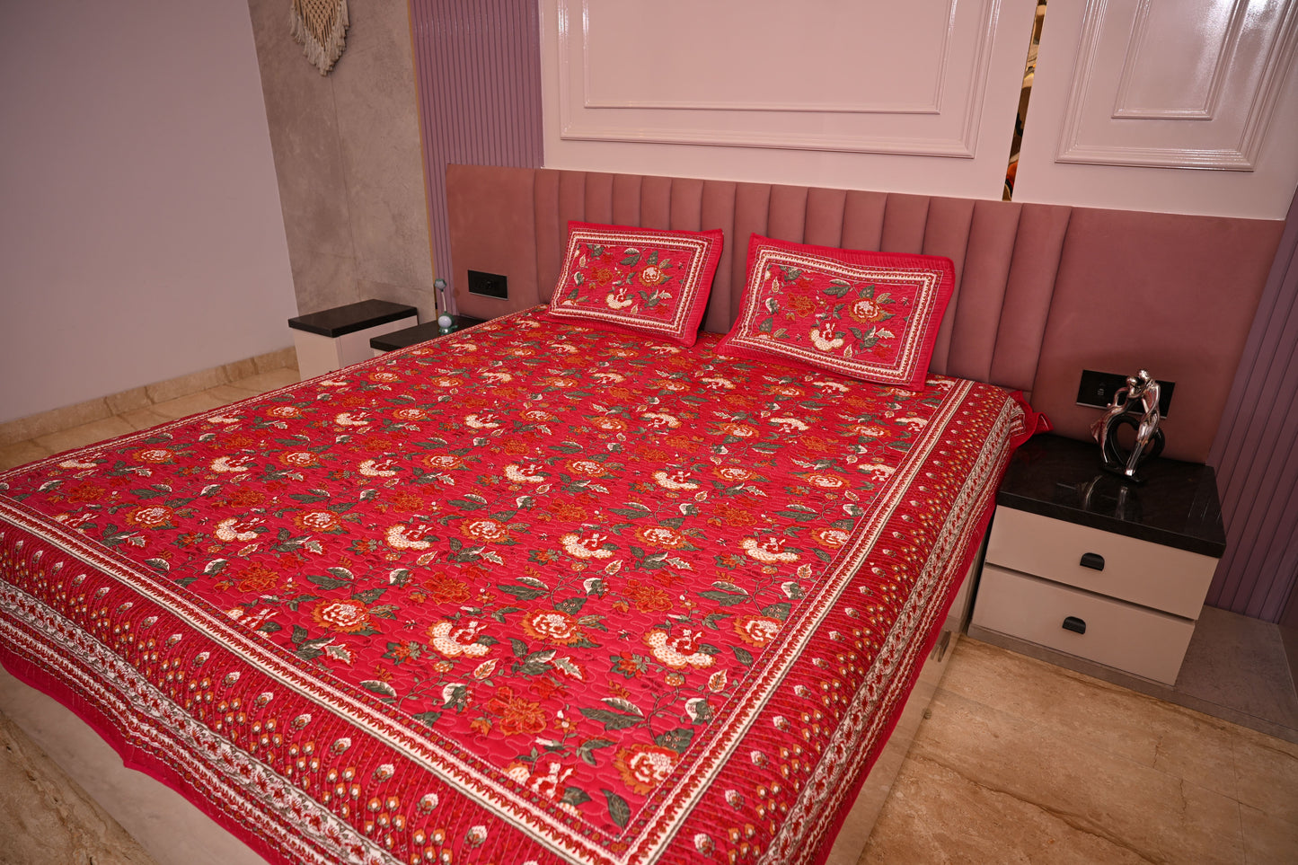 BLOCK BIRD HANDLOOK DOUBLE LARGE QUILTED BEDCOVERS (Reverseable)