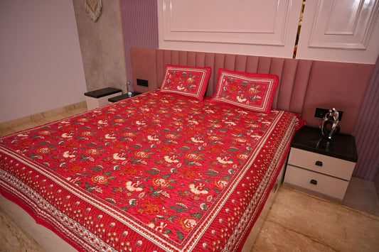 BLOCK BIRD HANDLOOK DOUBLE LARGE QUILTED BEDCOVERS (Reverseable)