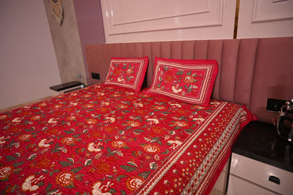 BLOCK BIRD HANDLOOK DOUBLE LARGE QUILTED BEDCOVERS (Reverseable)