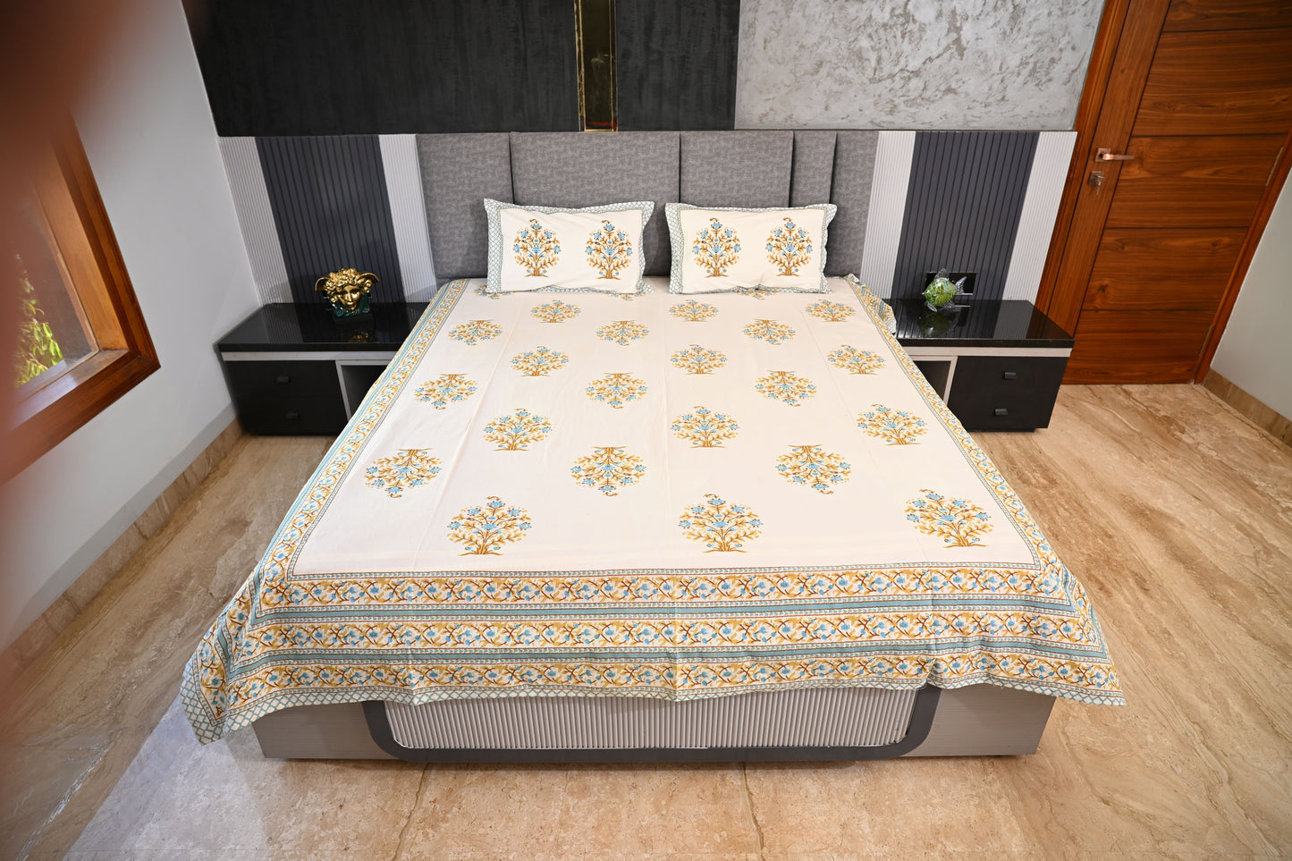BLOCK BIRD HANDLOOK DOUBLE LARGE BEDSHEETS