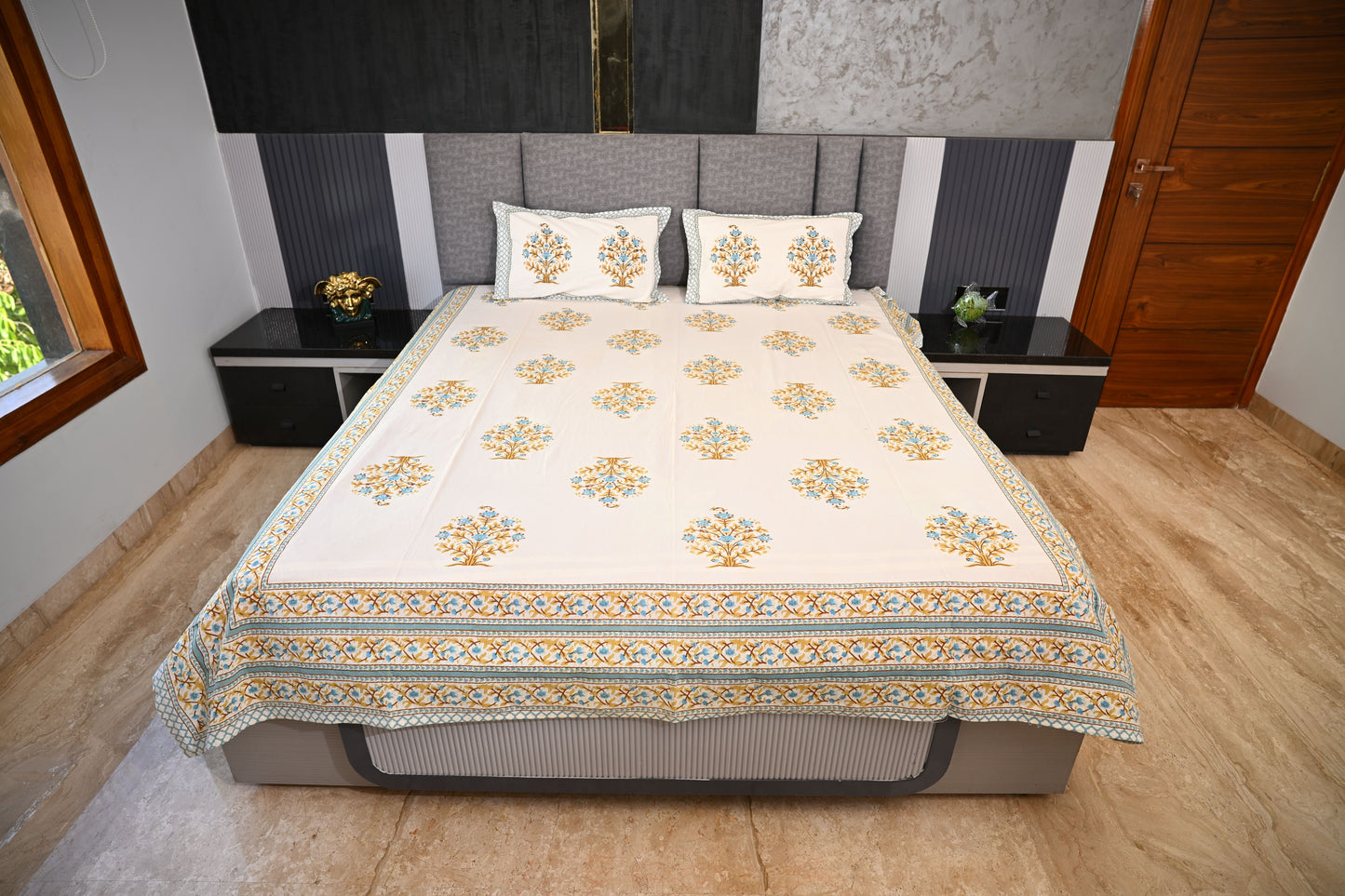 BLOCK BIRD HANDLOOK DOUBLE LARGE BEDSHEETS