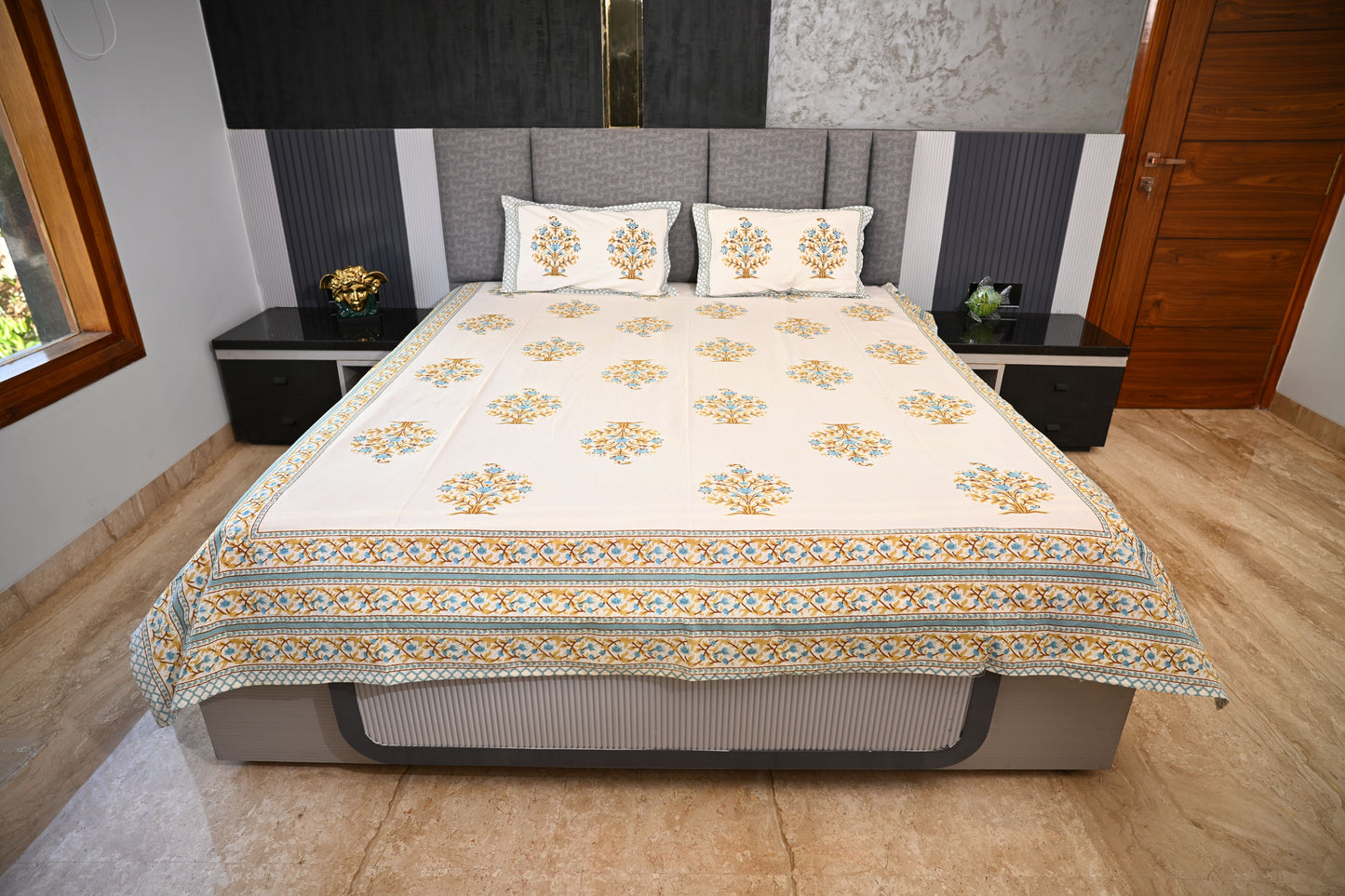 BLOCK BIRD HANDLOOK DOUBLE LARGE BEDSHEETS