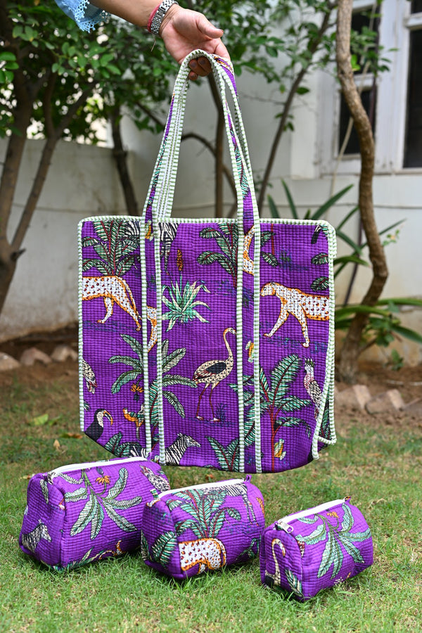 tote bag + quilted multipurpose storage pouches