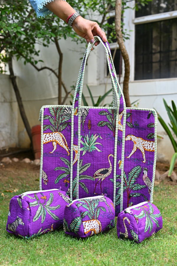 tote bag + quilted multipurpose storage pouches