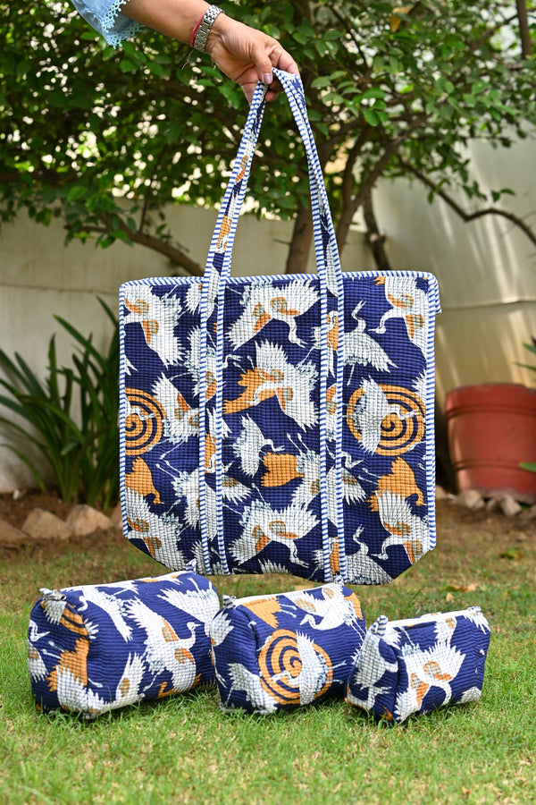 tote bag + quilted multipurpose storage pouches