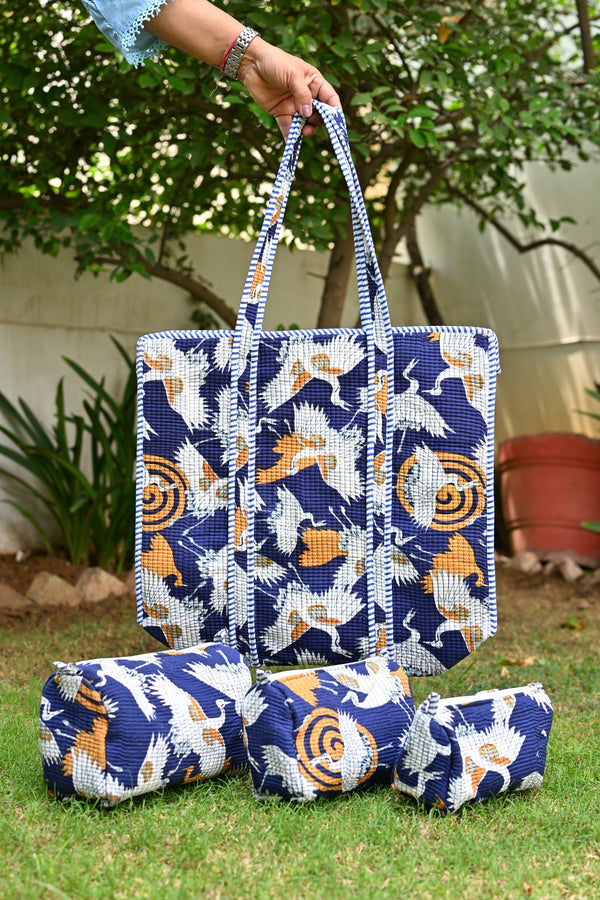 tote bag + quilted multipurpose storage pouches