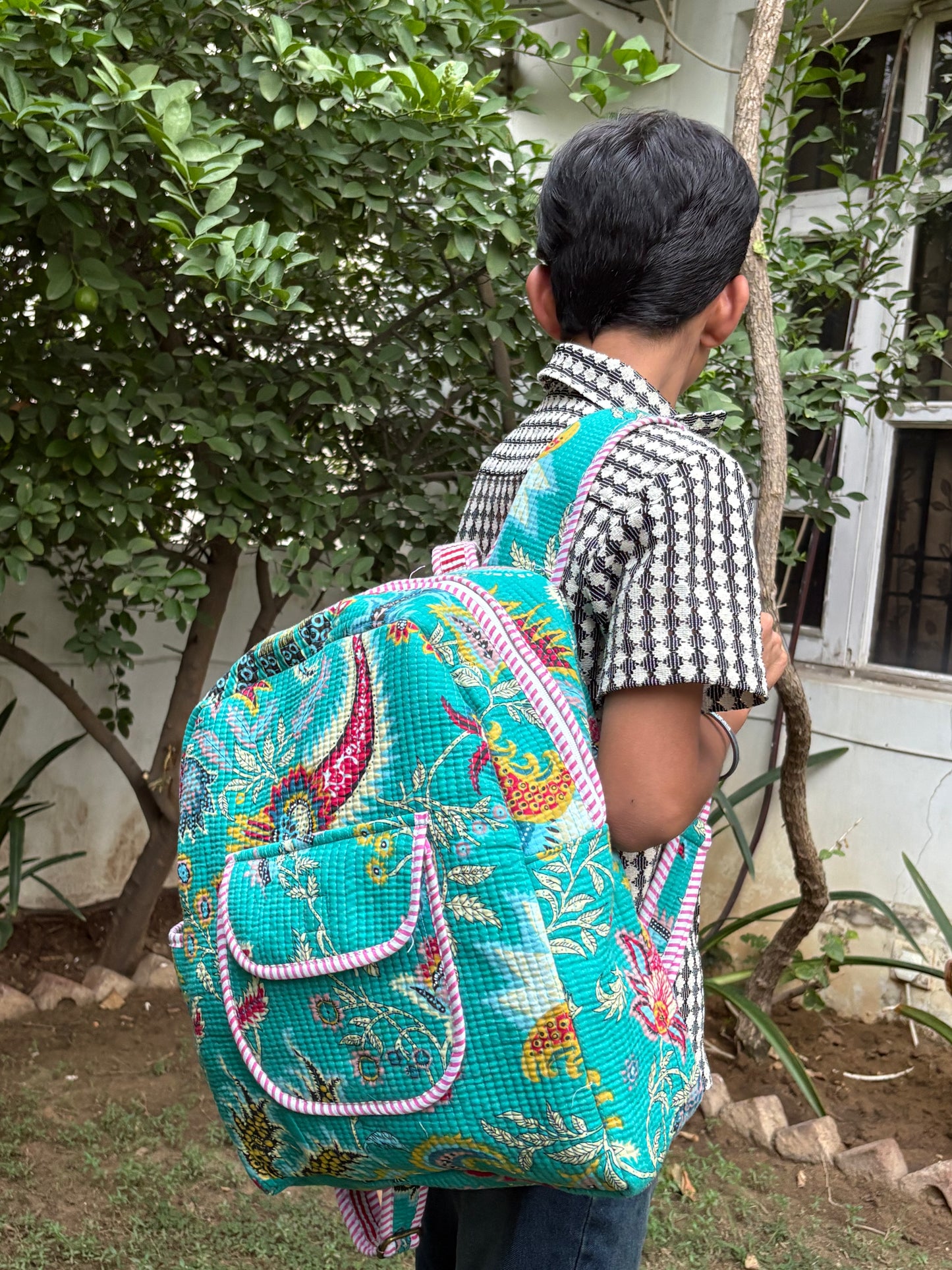 Handcrafted Printed Quilted Backpack