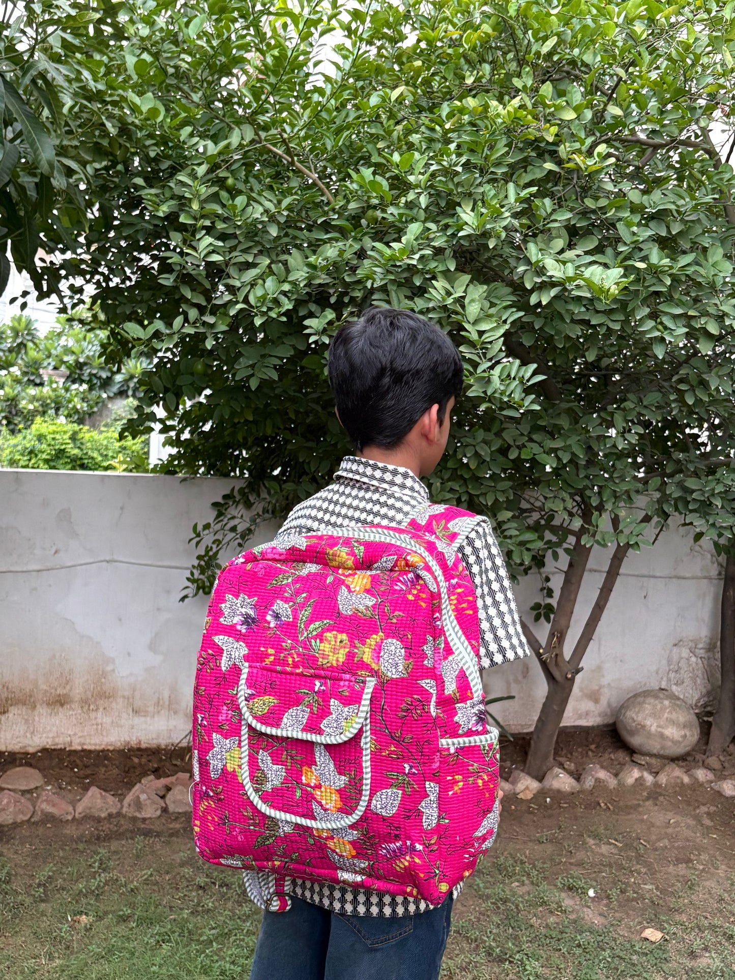 Handcrafted Printed Quilted Backpack