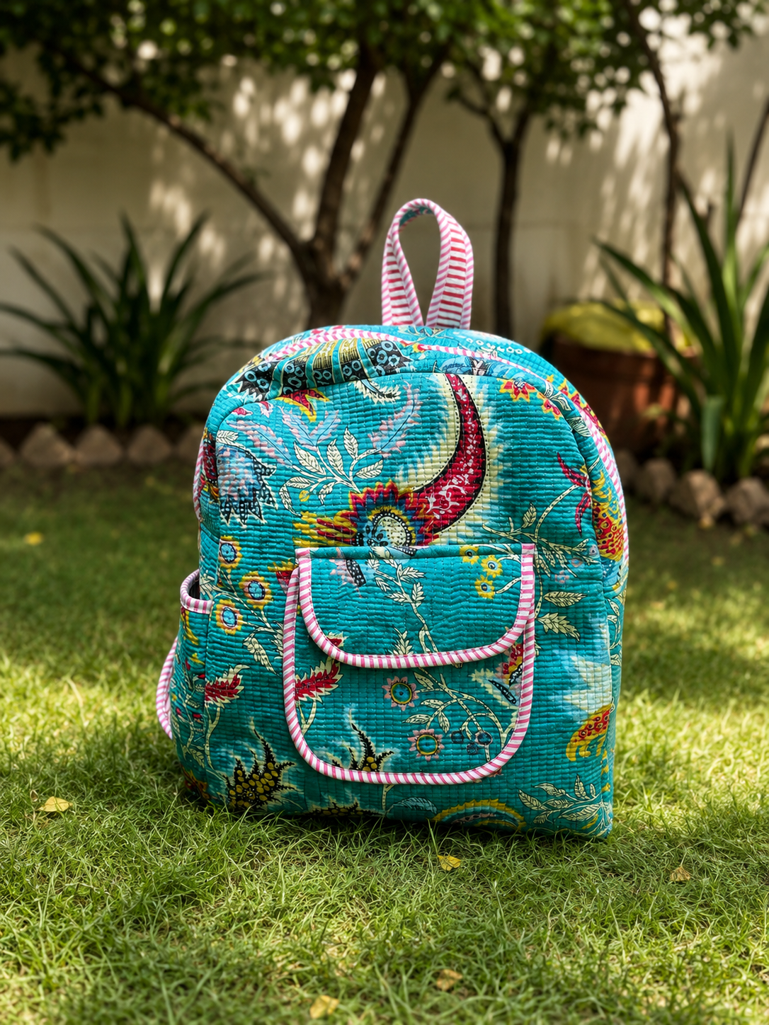 Handcrafted Printed Quilted Backpack