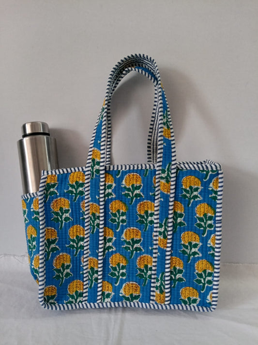 small quilted tote with side pocket