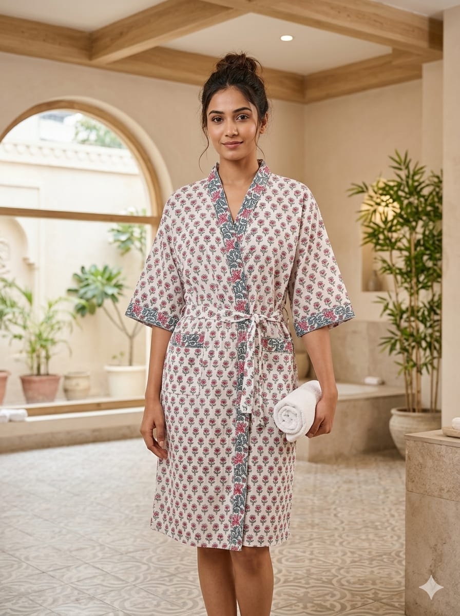 hand block print bathrobe