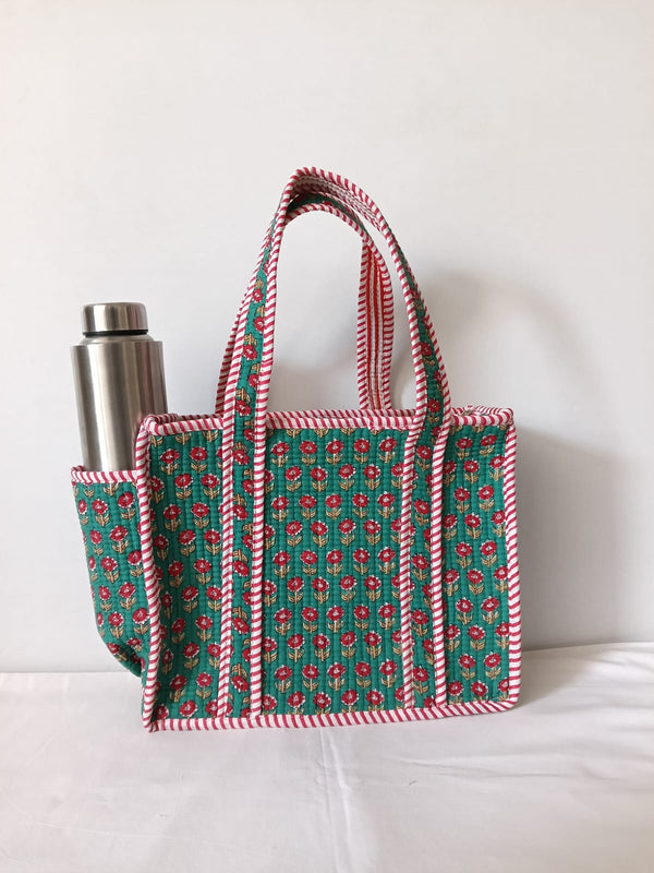 small quilted tote with side pocket