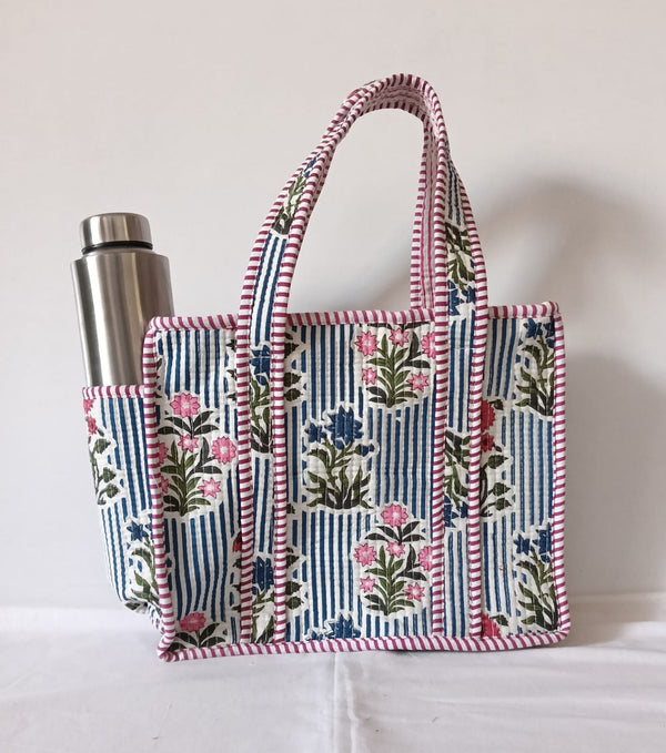 small quilted tote with side pocket