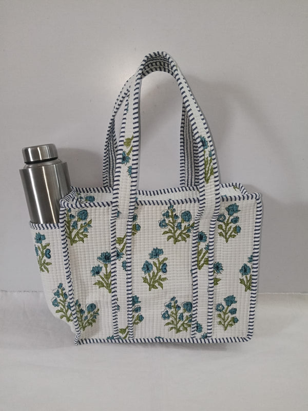 small quilted tote with side pocket